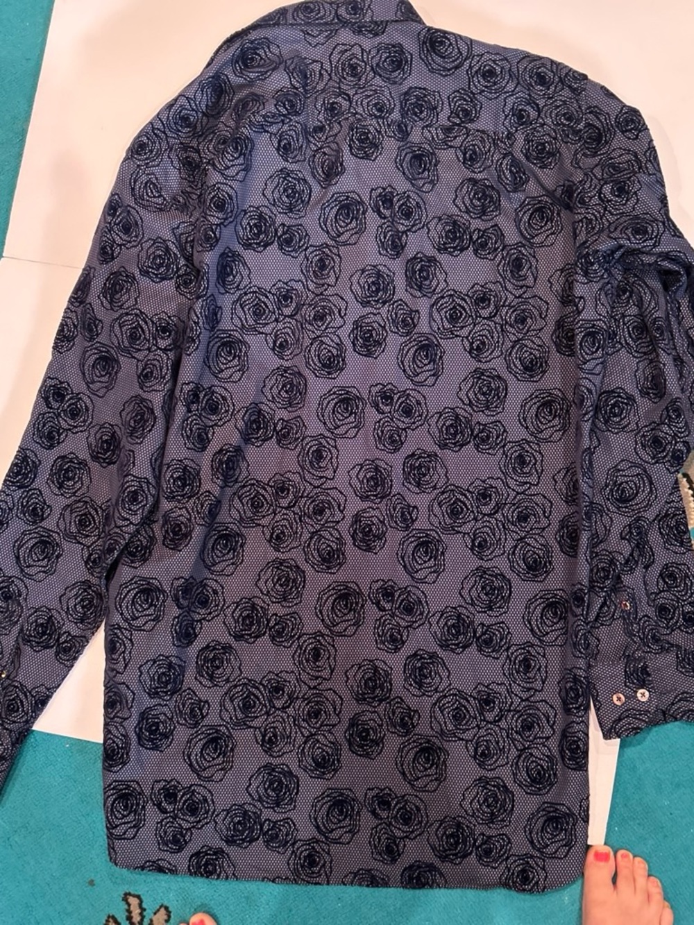 Visconti Black Men’s XLT Rose Floral Long Sleeve Button Down Shirt Blue